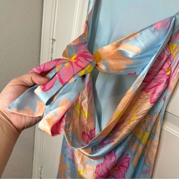 BNWT Peppermayo Spring Floral No Service Satin Blue Strapless Maxi Dress Sz 14 - Picture 6 of 12